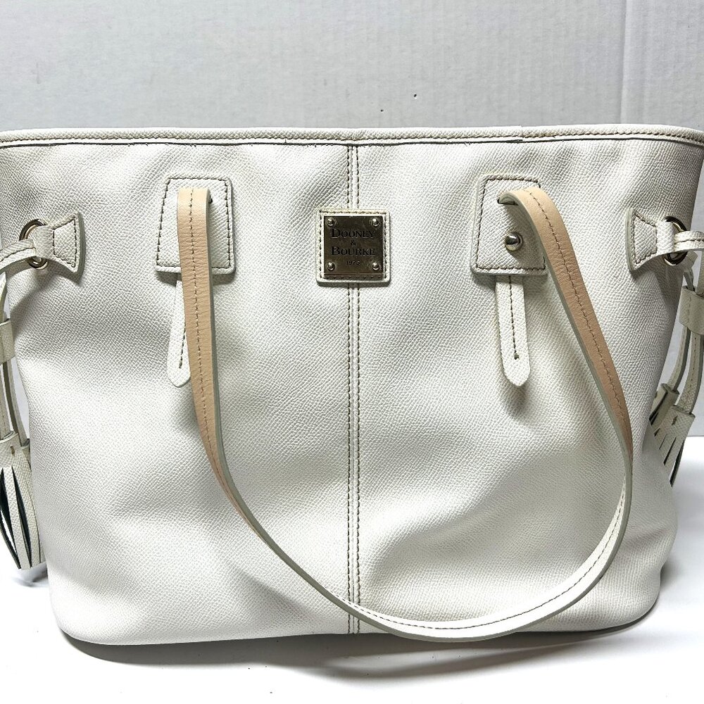 Dooney & Bourke large white pebbled leather Davis Tassel tote